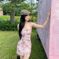 (CÓ SẴN) Váy hai dây ôm body hở lưng màu hồng họa tiết bướm phong cách y2k (ẢNH THẬT SHOP CHỤP)