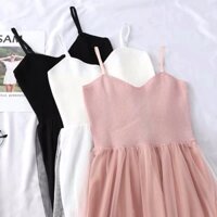 [CÓ SẴN] Váy len 2 dây phối voan