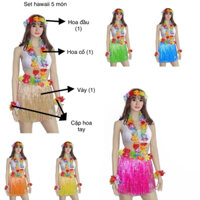 (Có sẵn) Váy set 5 món đồ Hawaii cho người lớn và trẻ em.