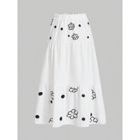 [Có sẵn] Váy trắng thêu hoa đen