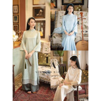 [Có Sẵn]Áo Dài Cách Tâm lụa Gấm Dáng Suông Cổ cao 4 Tà Đính Trai Nhẹ Nhàng - Áo Dài Lia