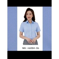 CÓ SẴN.Áo sơ mi nữ Thái Hòa sọc caro xanh kiểu giấu nút