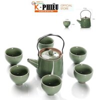 [CÓ SẴN]Bộ bình trà chất liệu đất cao lanh và men tráng sứ TG5589- Xuất Nhật Bản -Tặng 100gr trà xanh lài Bào Lộc Đambri