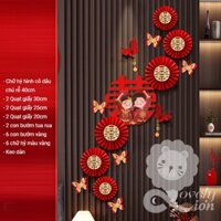 (có sẵn)Set quạt giấy và chữ hỷ trang trí đám cưới