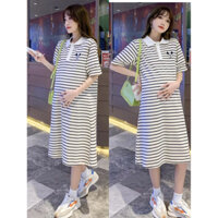 (Có size 120kg)Váy bầu bigsize dáng kẻ phối cổ sơ mi trẻ trung,đủ size từ 45-120kg