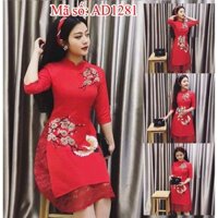 Có size 4XL Áo Dài Cách Tân cổ trụ in hoa chim.