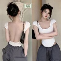 (CÓ SIZE) Áo Bodysuit Tay Ngắn Hở Lưng SẴN MÚT NGỰC IWI SHOP Cá Tính Sexy Cho Nữ Chất Thun Cotton Mát - BS039.IW