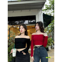 [Có Size] ÁO TRỄ VAI TRƠN CROPTOP TAY DÀI ÔM BODY CHẤT COTTON QC Nhập CO GIÃN LOẠI 1 Chizishop