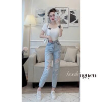 (Có size đại) Quần jean nữ baggy màu xanh rách gối cá tính siêu đẹp Lynh Jean Shop (Mã 67)