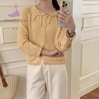 [Cơ sở] Áo len dệt kim nữ nơ mùa thu đông cổ chữ O đơn co giãn Cardigan Boutique