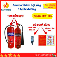 [CÓ TEM KIỂM ĐỊNH] Combo 1 bình chữa cháy bột ABC 4kg, 1 bình cứu hoả khí Co2 3kg tặng bộ nội quy tiêu lệnh