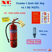 [CÓ TEM KIỂM ĐỊNH] Combo bình chữa cháy bột ABC 4kg và bộ nội quy tiêu lệnh tặng kèm móc treo bình, bình cứu hoả 4kg