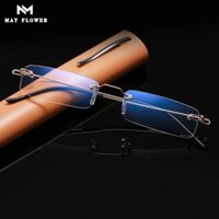 Có thể hoa chống màu xanh không có vành kính đọc sách vuông kim loại presbyopic Eyewear với trường hợp Kính mắt của nam giới kính cho Sight cộng với 4