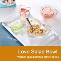 (Có thể khắc logo) Cốc ăn sáng viền vàng, bát đựng salad bằng thủy tinh hình trái tim, bát đựng món tráng miệng, cốc đựng nước, cốc đựng nước ép, cốc đựng sữa, bát đựng kem, đĩa đựng trái cây lớn, bát và đĩa gia dụng, bộ đồ ăn