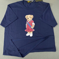 Cổ Thủy Thủ Đoàn Mặc Váy Đỏ In Hình Gấu 100% Áo Thun Cotton Cao Cấp Cho Nam Nữ Thường Ngày Cặp Đôi Tay Ngắn 307
