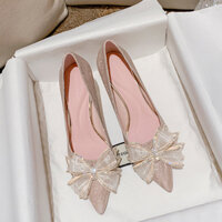 Cổ Tích Phong Cách Nơ Giày Cao Gót Nữ Stiletto Giày Cưới Pháp Nhỏ Giày Cưới Bạc Tiệc Cưới Giày Cô Dâu