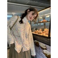 Cổ Tròn Nhiều Màu Sắc Chấm Áo Len Cardigan Nữ Thu Đông Phong Cách Phương Tây Phong Cách Lười Phong Cách Hàn Quốc Phiên Bản Hàn Quốc Áo Khoác Chấm Bi Túi Bên Ngoài