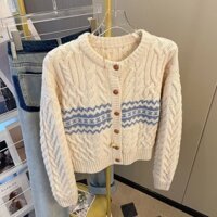 Cổ Tròn Xoắn Áo Len Áo Khoác Nữ Đầu Thu Đông Phong Cách Mới Lười Phong Cách Dệt Kim Cardigan Top