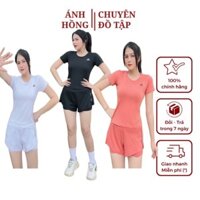 (Có Túi) Đồ tập gym nữ, bộ tập gym erobic nữ áo cộc quần 2 lớp cao cấp( NT-05 )