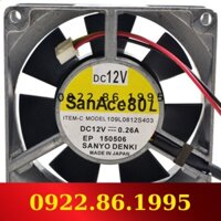 [có VAT] Quạt Quạt Làm Mát Kim Loại Khung Nhôm 3 Dây 8025 12V 0.26A Sanyo 109l0812s403 8Cm