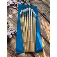 Cọ Vẽ Tranh Sơn Dầu Lông Lợn Thuộc Tốt, Đầu Bằng Dẹp 579, Tròn 582_Bộ 12Cây