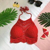 [Có Video ] Áo yếm len móc bikini màu đỏ đẹp mặc đi biển đi chơi