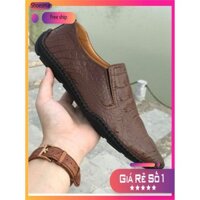 [Có Video] Giày Lười Nam Da Bò Vân Cá Sấu - Màu Nâu