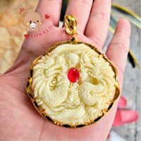 (Có Video) Mặt Dây Chuyền Rồng Nam Trái Ngà Song Long Ngọc Đỏ Mạ Cao Cấp - Đeo Phong Thủy Sang Như Đại Gia - Lokalo