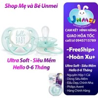 [Có Video] Núm Ty ngậm Philips Avent Siêu Mềm cho bé 0-6 tháng vỉ Đơn màu Xanh SCF522/01 Hello Baby