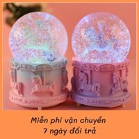 Có video - Quả cầu pha lê tuyết có hộp phát nhạc và đèn phát sáng xinh xắn kèm pin tiện ích