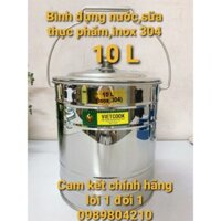 (Có Video SP)Bình đựng nước sữa ,thực phẩm inox 10 lít ko vòi SUS 304 ,Xô inox có nắp đậy inox 304 CHÍNH HÃNGVN