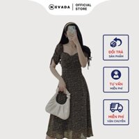 (Có video thật) Áo đầm nữ, Váy đầm xoè nữ chất liệu voan hai lớp, hoạ tiết chấm bi, tay dây rút thời trang by Naveda