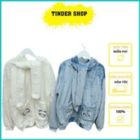 [Có Video Và Ảnh Thật] Áo Khoác Lông Thêu Hình Gấu Tay Thỏ Tinder Shop