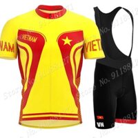 Cờ Việt Nam Đi Xe Đạp Jersey Bộ Đội Nam Tay Ngắn Quần Áo Phù Hợp Với Xe Đạp Đường Bộ Áo Sơ Mi Xe Đạp Yếm Quần Short MTB