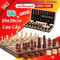 Cờ Vua Gỗ Nam Châm Tặng Kèm 2 Hậu Và 24 Quân Cờ Đam Checkers, Bộ Cờ Vua Gỗ 39cm Gấp Gọn Cao Cấp miDoctor