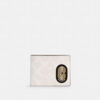 Coach Slim Billfold Wallet In Colorblock Signature Canvas With Striped Coach Patch - Chalk
