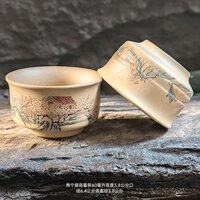 Coarse Pottery Clay Pastoral Pair Simple Style60Chinese Style Small Tea Cup Landscape Milliliter Tea Set Tasting Cup Special Price Old YX1Y