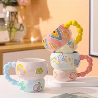 Cốc ăn sáng bằng gốm RADIANTBEAM, Cốc bát yến mạch hình bầu bằng tay, Cốc cà phê hoa hoạt hình dung tích lớn sáng tạo cho trà sữa sô cô la nóng