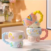 Cốc ăn sáng bằng gốm VINTAGEVAULT, Cốc bát yến mạch hình bầu dễ thương, Họa tiết hoa vẽ tay sáng tạo Cốc cà phê dung tích lớn cho trà Sữa sô cô la nóng