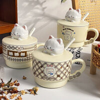 Cốc Ăn Sáng Kiểu Instagram Cốc Yến Mạch Cốc Sữa Chua Cốc Gốm Sứ Có Nắp Có Thìa Cốc Đựng Đồ Lớn Dùng Cho Ký Túc Xá Sinh