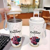 Cốc cà phê cotton gòn kỷ niệm hình trái tim Stitch có cách nhiệt, dây đeo vai, chai nước chịu lạnh dung tích lớn 316 cấp thực phẩm 530ML VNSG