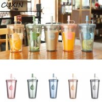 Cốc cà phê đá CUXIN, Cốc đựng cốc nhựa trong suốt có thể tái sử dụng, Dung tích lớn có nắp đậy Cốc nước bằng nhựa tường đôi cho trẻ mới biết đi