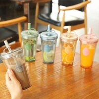 Cốc cà phê đá DELMER, Cốc đựng cốc nhựa trong suốt có thể tái sử dụng, Dễ dàng làm sạch có nắp đậy Cốc nước nhựa tường đôi du lịch