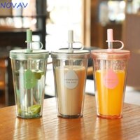 Cốc cà phê đá NOVAVIBE, Cốc đựng cốc nhựa trong suốt có thể tái sử dụng, Dễ lau chùi có nắp đậy Cốc nước bằng nhựa tường đôi cho trẻ mới biết đi