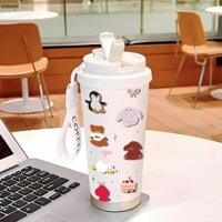 Cốc cà phê đậu phộng Penguin, mèo thạch, cốc cà phê cách nhiệt thoải mái, chống lạnh với dây đeo vai, chai nước dung tích lớn 530ML, ấm đun nước 316, bình thực phẩm R0BP