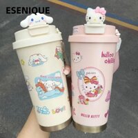Cốc cà phê ESENIQUE Hello Kitty, Cốc giữ nhiệt hoạt hình Cinnamoroll 500ml, Cốc nước di động Cốc cách nhiệt hai lớp Drinkware