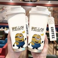 Cốc cà phê Minion, thiết kế hình chuối, dụng cụ nhà bếp thoải mái 316, chai nước lạnh có dây đeo, chai làm mát, chai nước nóng, bình giữ nhiệt chân không QVEM
