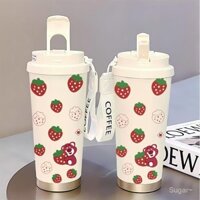Cốc cà phê ôm gấu dâu, ấm áp, cốc trẻ em, cốc cách nhiệt, chai nước chịu nhiệt, dụng cụ nhà bếp, chai chân không có dây đeo 4TTU