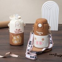 Cốc cách nhiệt cho sinh viên, dung tích lớn với ống hút, chai nước bằng thép không gỉ 304 có nắp lật cho nam và nữ, phong cách Ins, cốc du lịch tại nhà GLZV