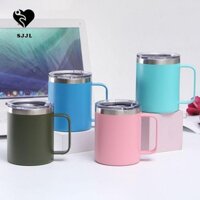 Cốc cầm tay SJJL, Bình nước cách nhiệt hai lớp 12oz / 14oz, Thép không gỉ bền có nắp và tay cầm Giữ ấm trà chân không Mini lạnh và nhiệt